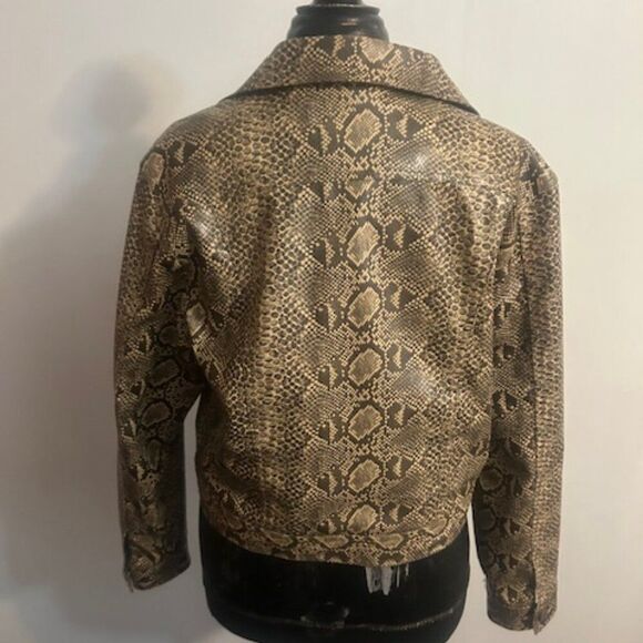Fu Da Sports Brown/Tan Snakeskin print zip front jacket, size L - Picture 3 of 4